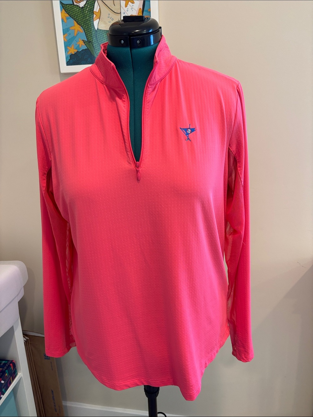IBKUL Neon Pink Long-Sleeve Quarter-Zip Performance Top